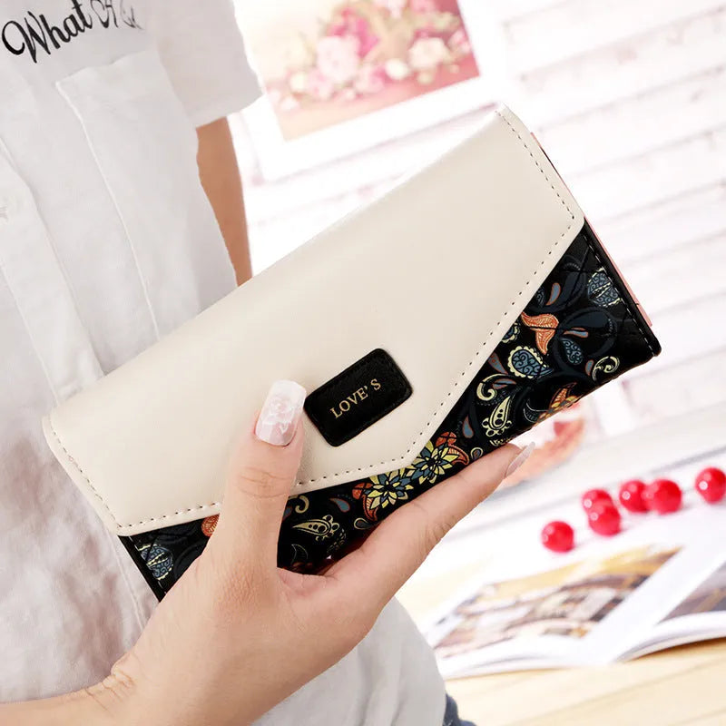 BIRDS women's PU leather wallet with embroidered flowers in horizontal square shape