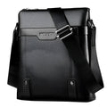 Black PU leather men's square shoulder bag with a zipper and adjustable strap.