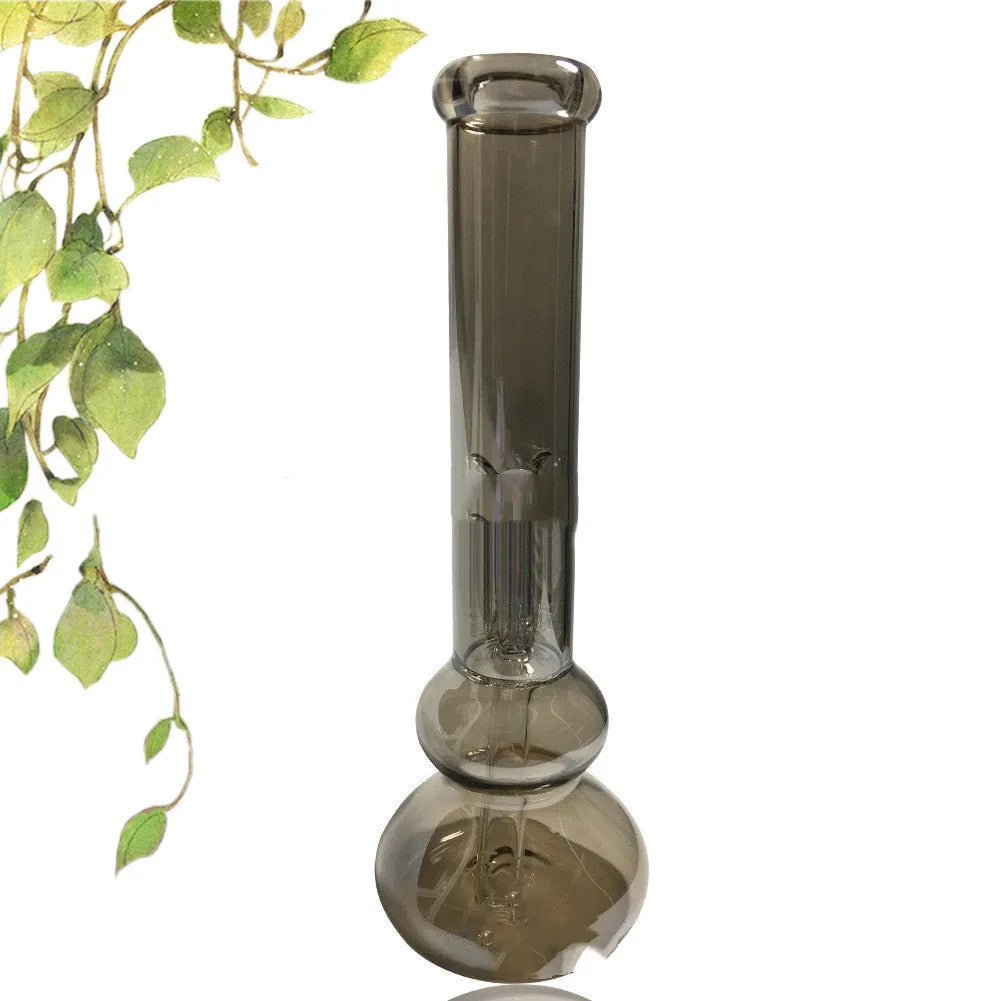 Clear colourful geometric glass vase on a table as a modern decorative centrepiece.