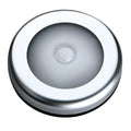 Silver square wireless motion sensor night light with compact 80mm design on a surface.