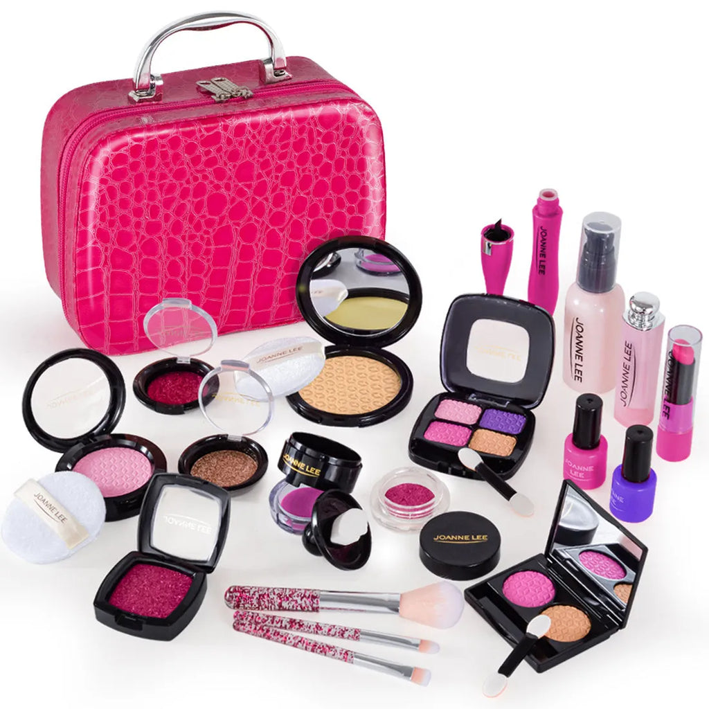 21-piece children's simulation makeup toy set in pink leather-look handbag with bronzing gift box