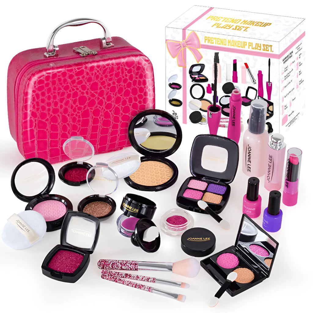 21-piece children's simulation makeup toy set in pink leather-look handbag with bronzing gift box