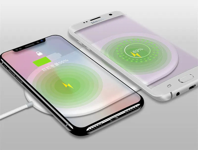 White dual wireless charging station for two mobile phones