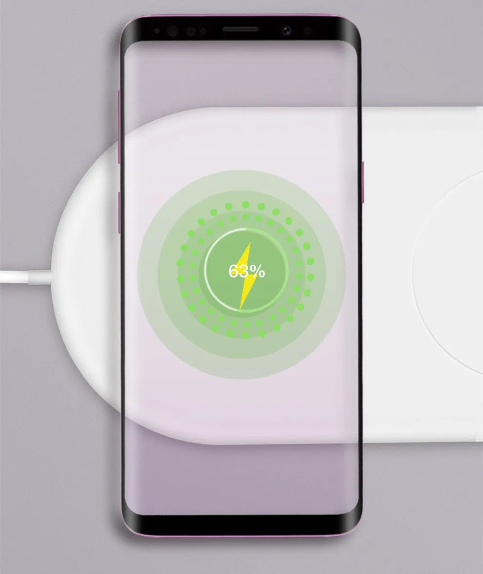 White dual wireless charging station for two mobile phones