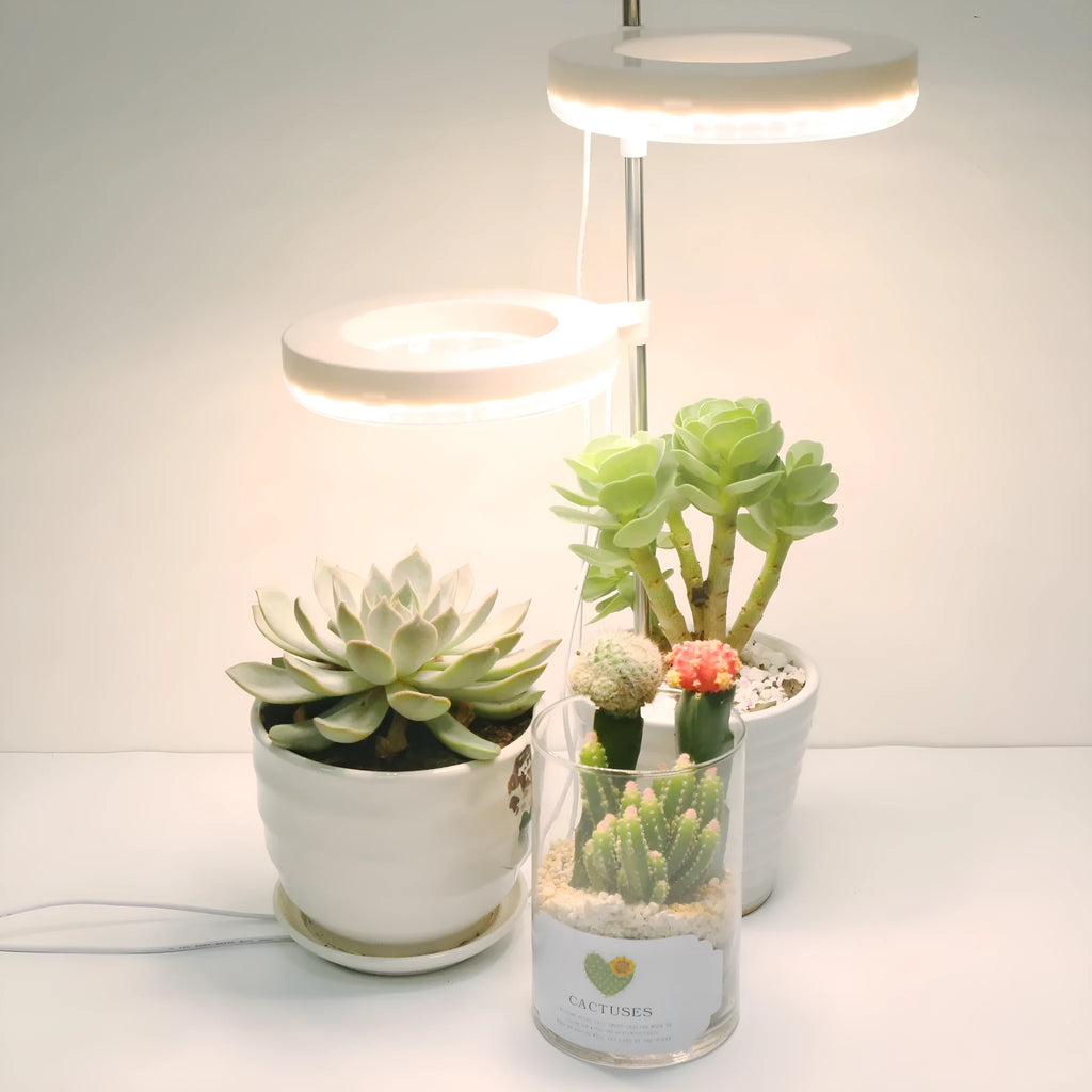 Compact white PC shell plant growth light for desk use, showing single head design.