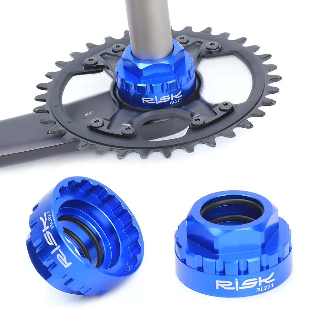 Blue aluminium bicycle chainring removal tool for Shimano 12-speed direct mount cranksets.