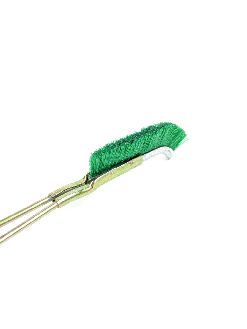 Green mini elbow cleaning brush with nylon wire bristles and metal handle for rust removal tasks
