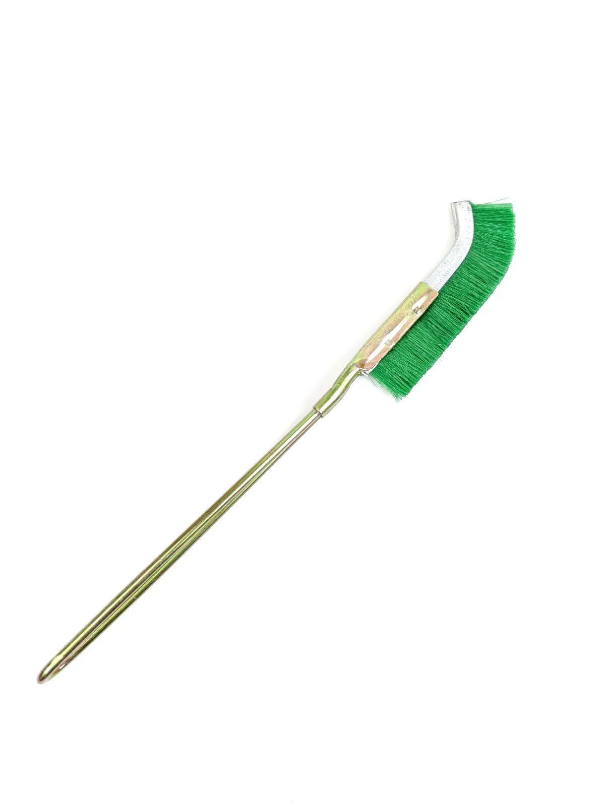 Green mini elbow cleaning brush with nylon wire bristles and metal handle for rust removal tasks