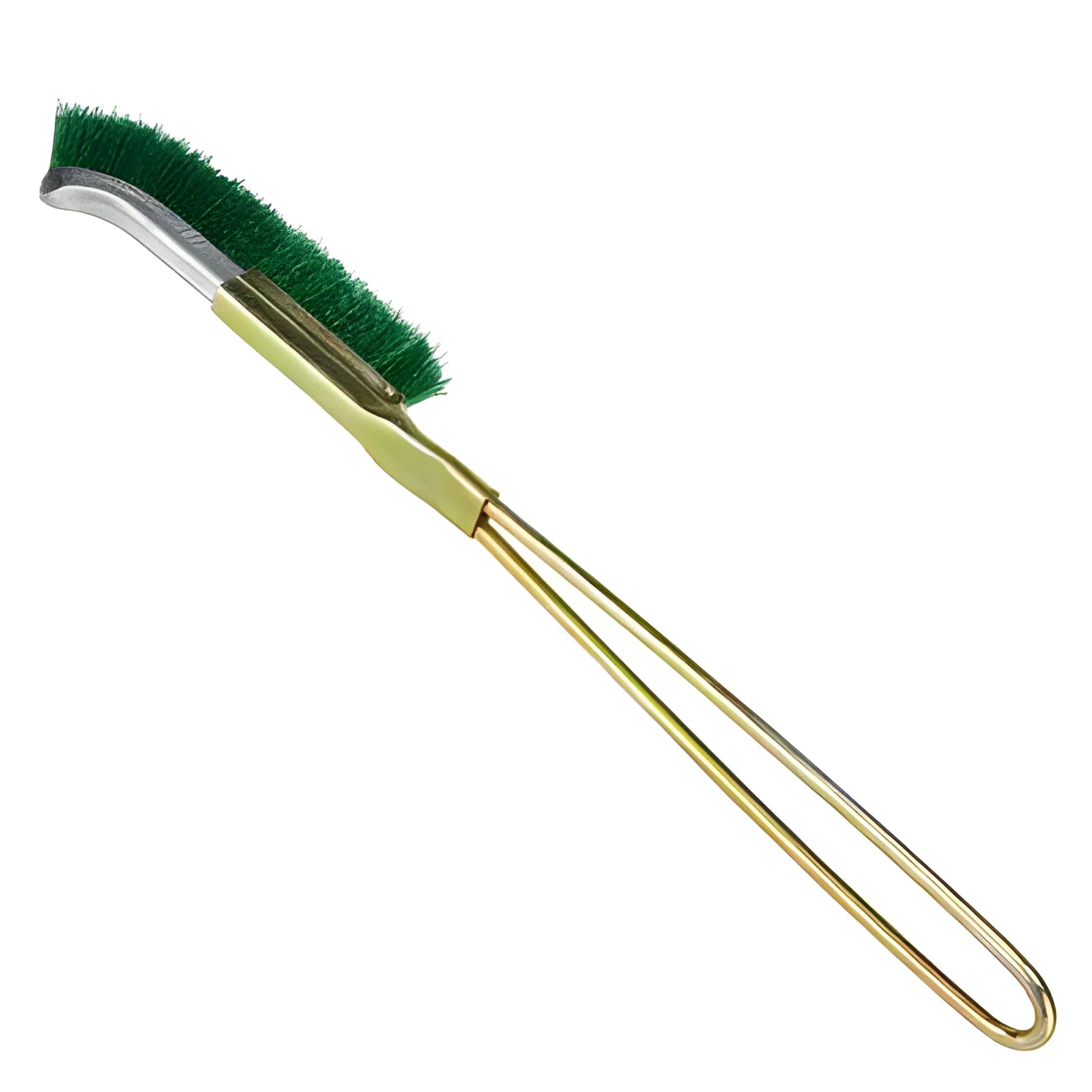 Green mini elbow cleaning brush with nylon wire bristles and metal handle for rust removal tasks