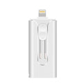 Metal USB flash drive with both USB and Lightning connectors for iPhone Android computer file transfer