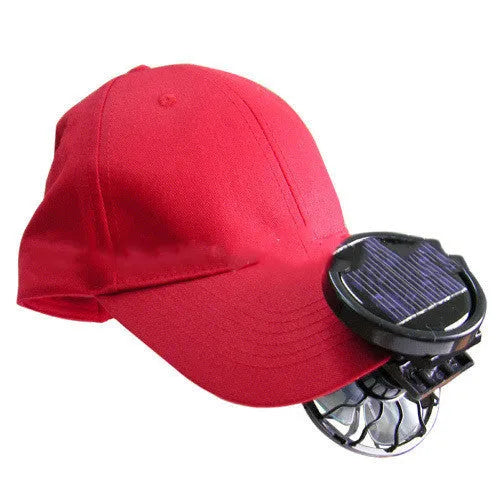 Black solar powered clip-on fan with photovoltaic panel for portable outdoor cooling