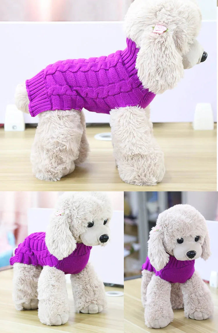 Cashmere wool twisted rope dog sweater shown in a red colour, sized for a medium dog.