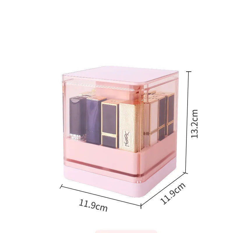 Press-to-lift lipstick storage box with dust-proof cover in pink or white colour options