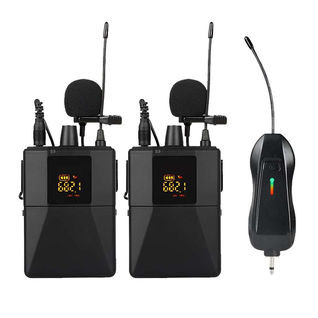 Black wireless lavalier microphone with clip for lapel attachment