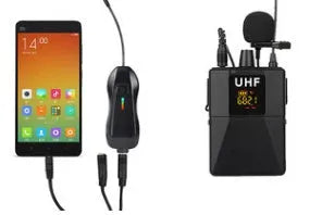 Black wireless lavalier microphone with clip for lapel attachment