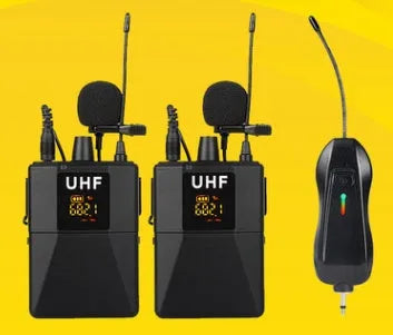 Black wireless lavalier microphone with clip for lapel attachment