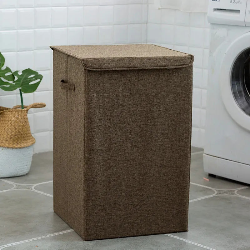 Washable fabric-covered clothes sorting box for laundry storage in beige, brown, green or grey colours