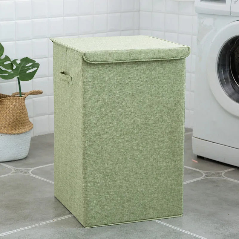 Washable fabric-covered clothes sorting box for laundry storage in beige, brown, green or grey colours