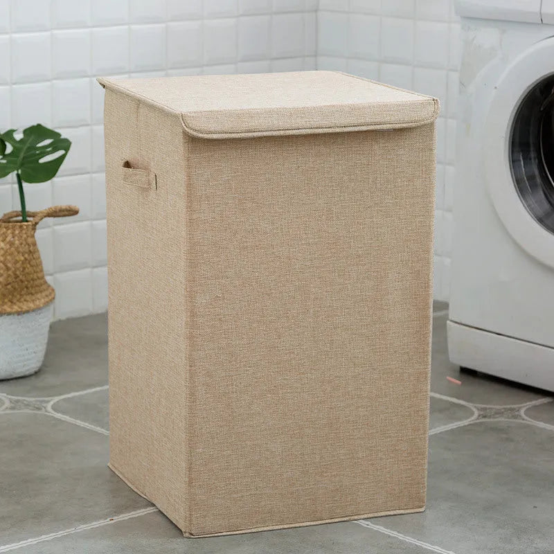 Washable fabric-covered clothes sorting box for laundry storage in beige, brown, green or grey colours