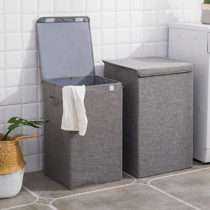 Washable fabric-covered clothes sorting box for laundry storage in beige, brown, green or grey colours