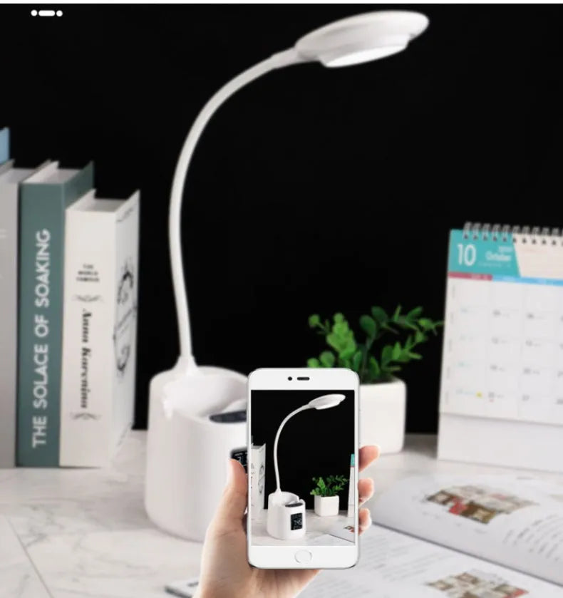 White desk lamp with eye protection USB charging touch switch for study and reading
