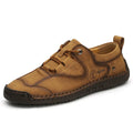 Men's casual leather shoes with round toe and microfiber uppers in black, gold and khaki colours