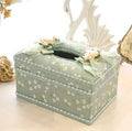 Ceramic tissue box in apricot, green, or pink with jewellery storage compartment