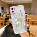 Cartoon floral painted matte frame TPU skin phone case for iPhone in Pink Lavender colour