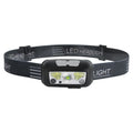 Black and blue USB rechargeable sensor headlight with white and red LED lights