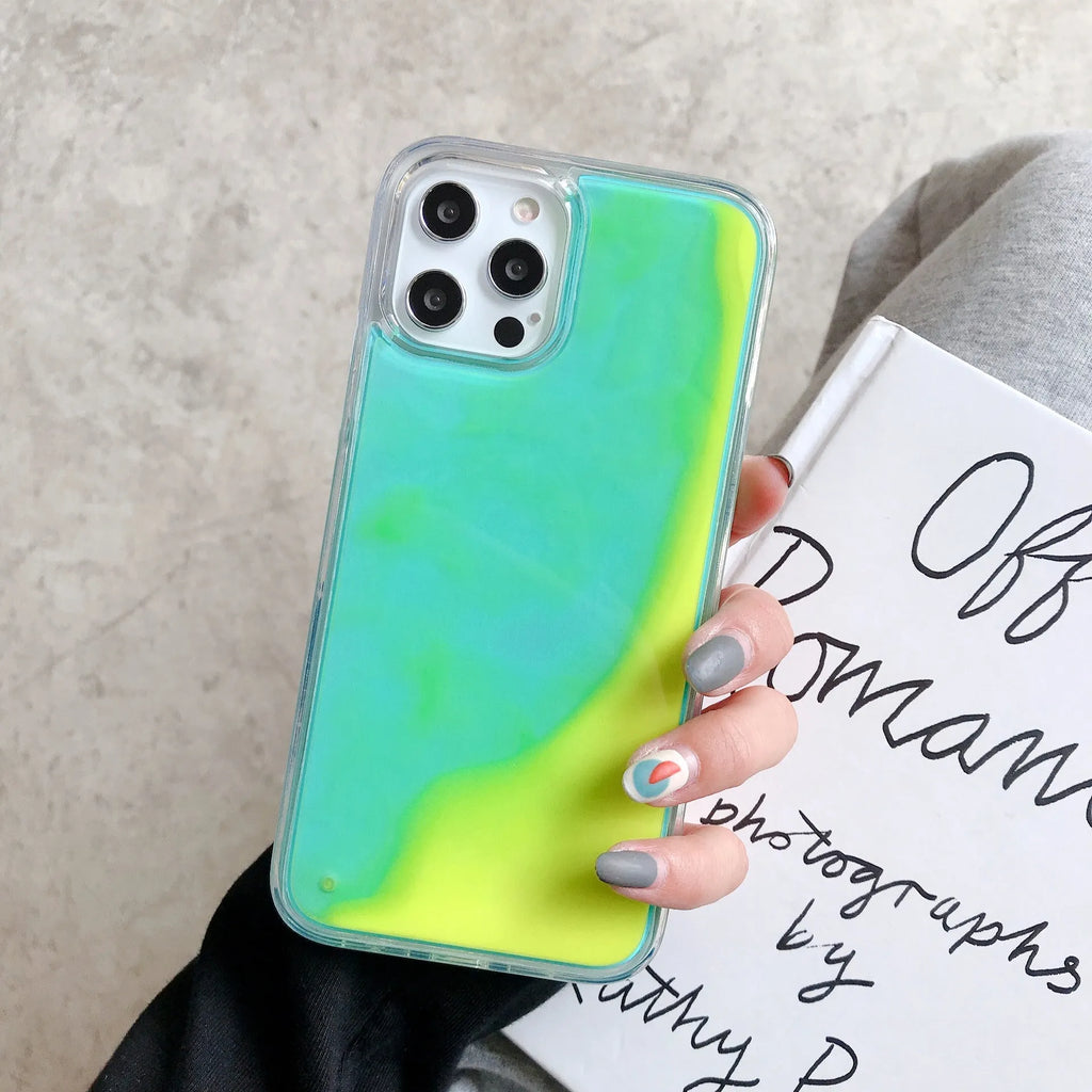Candy Luminous Quicksand TPU+PC mobile phone case back cover in solid colour with glowing effect