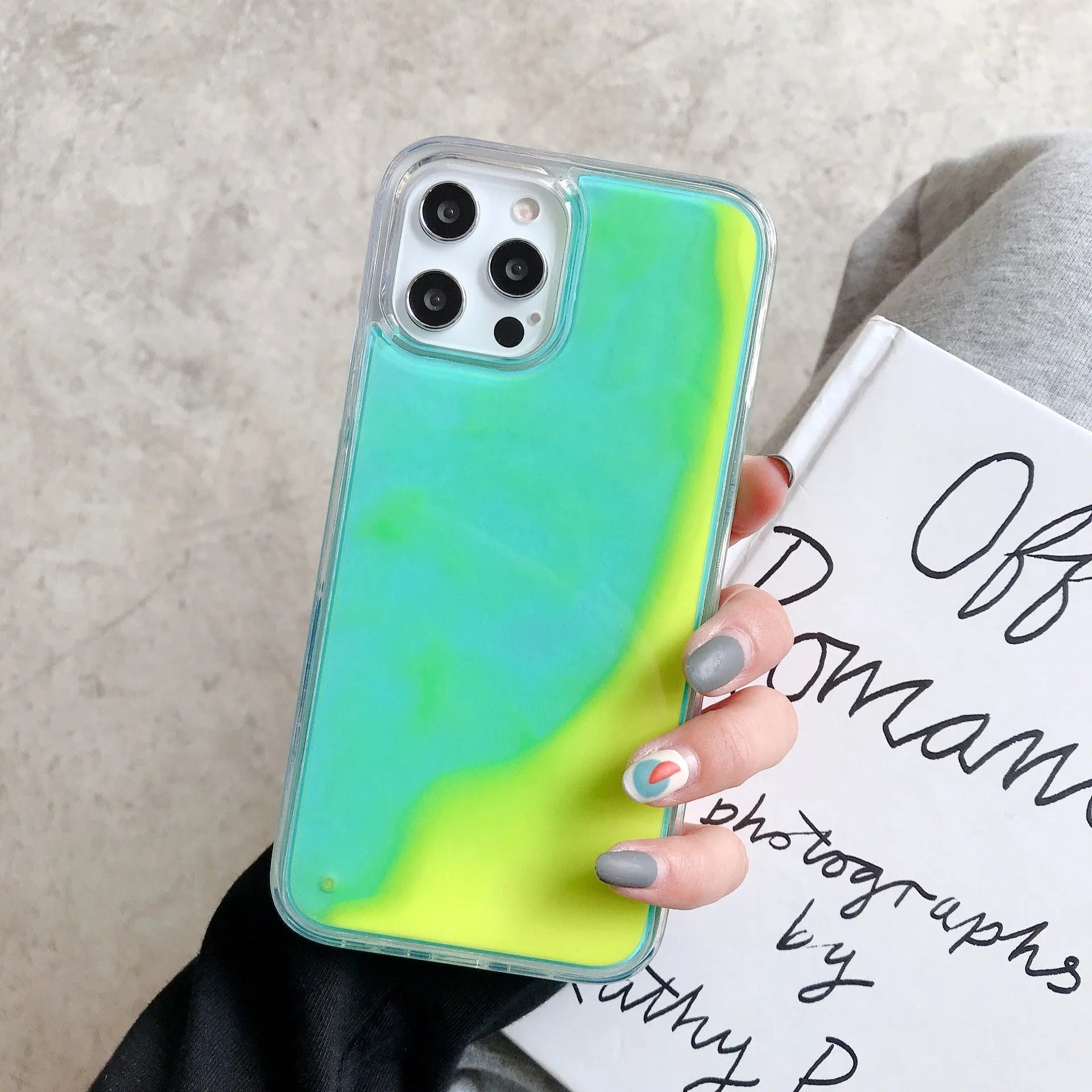 Candy Luminous Quicksand TPU+PC mobile phone case back cover in solid colour with glowing effect