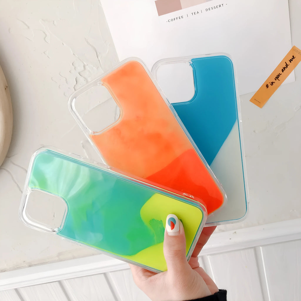 Candy Luminous Quicksand TPU+PC mobile phone case back cover in solid colour with glowing effect