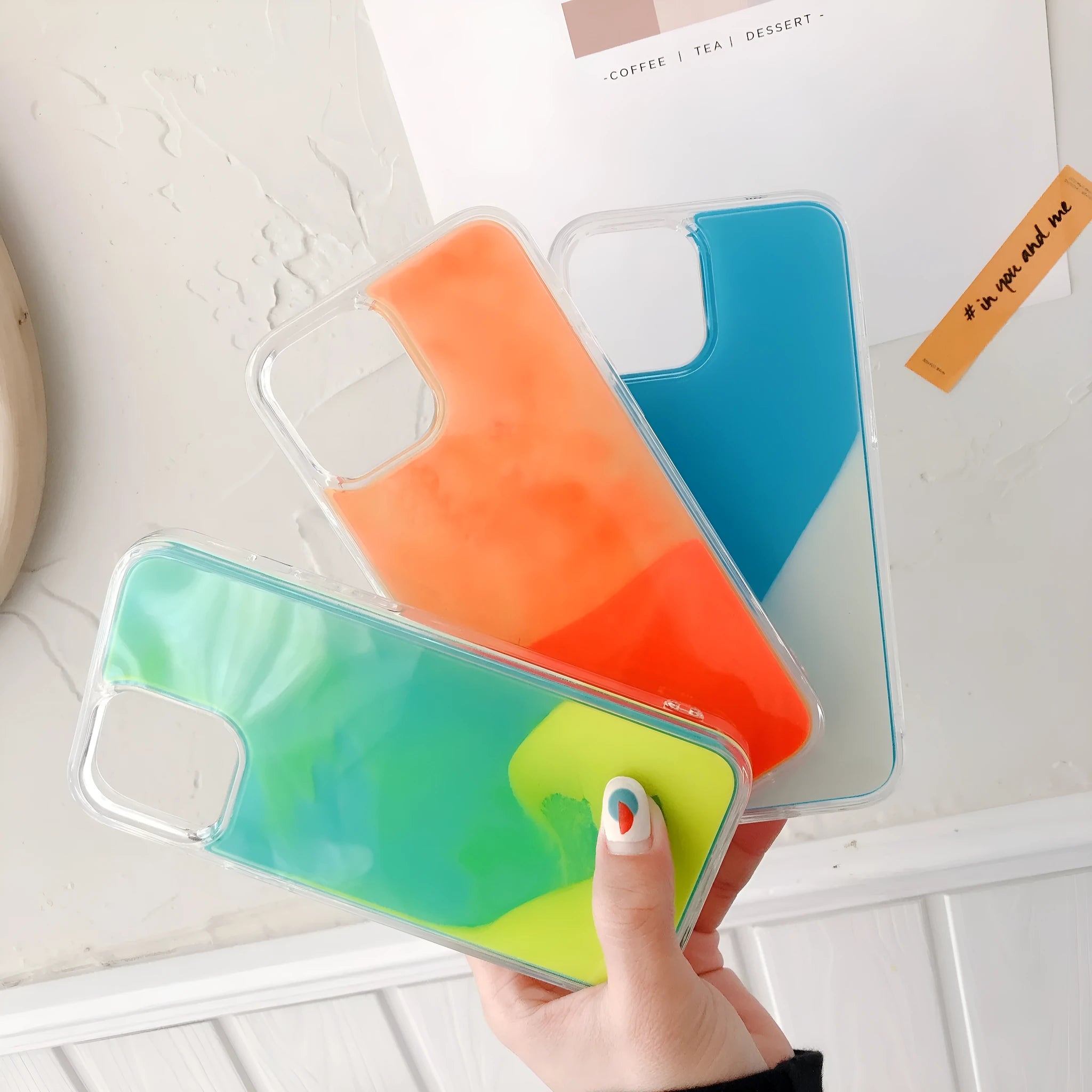 Candy Luminous Quicksand TPU+PC mobile phone case back cover in solid colour with glowing effect
