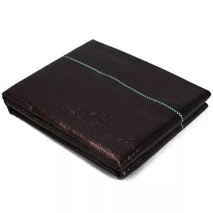 Black polyethylene composite woven weed control cloth for farmland and greenhouse use.