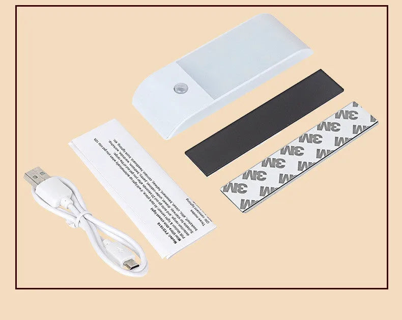 Rechargeable human body sensor night light with 12 LEDs and PVC shade for cabinet and corridor use