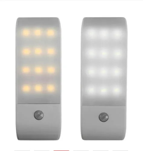 Rechargeable human body sensor night light with 12 LEDs and PVC shade for cabinet and corridor use