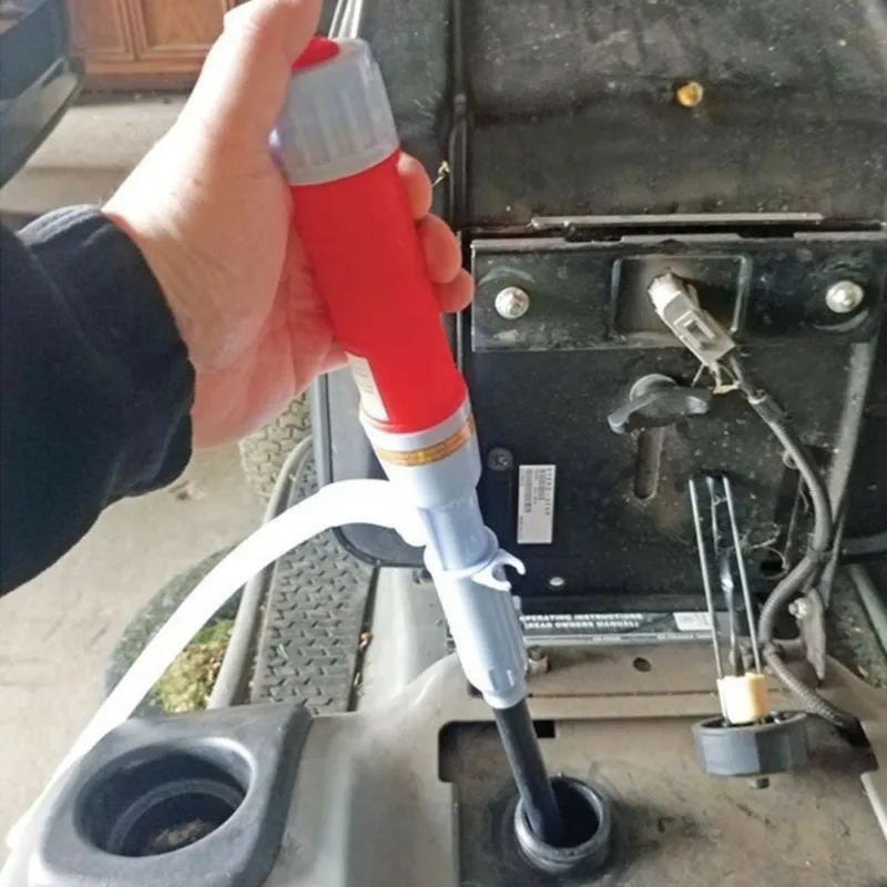 Manual hand pump siphon for fuel oil gasoline transfer in blue or red colours
