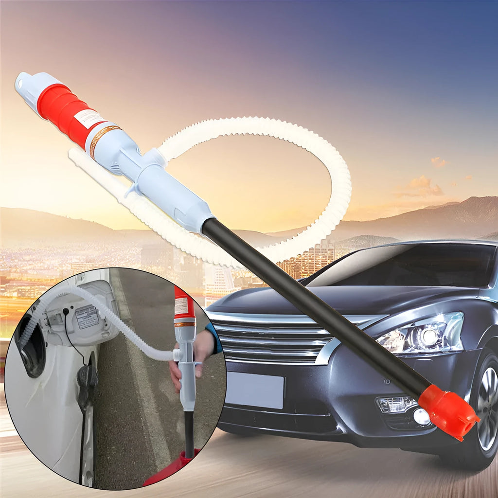 Manual hand pump siphon for fuel oil gasoline transfer in blue or red colours