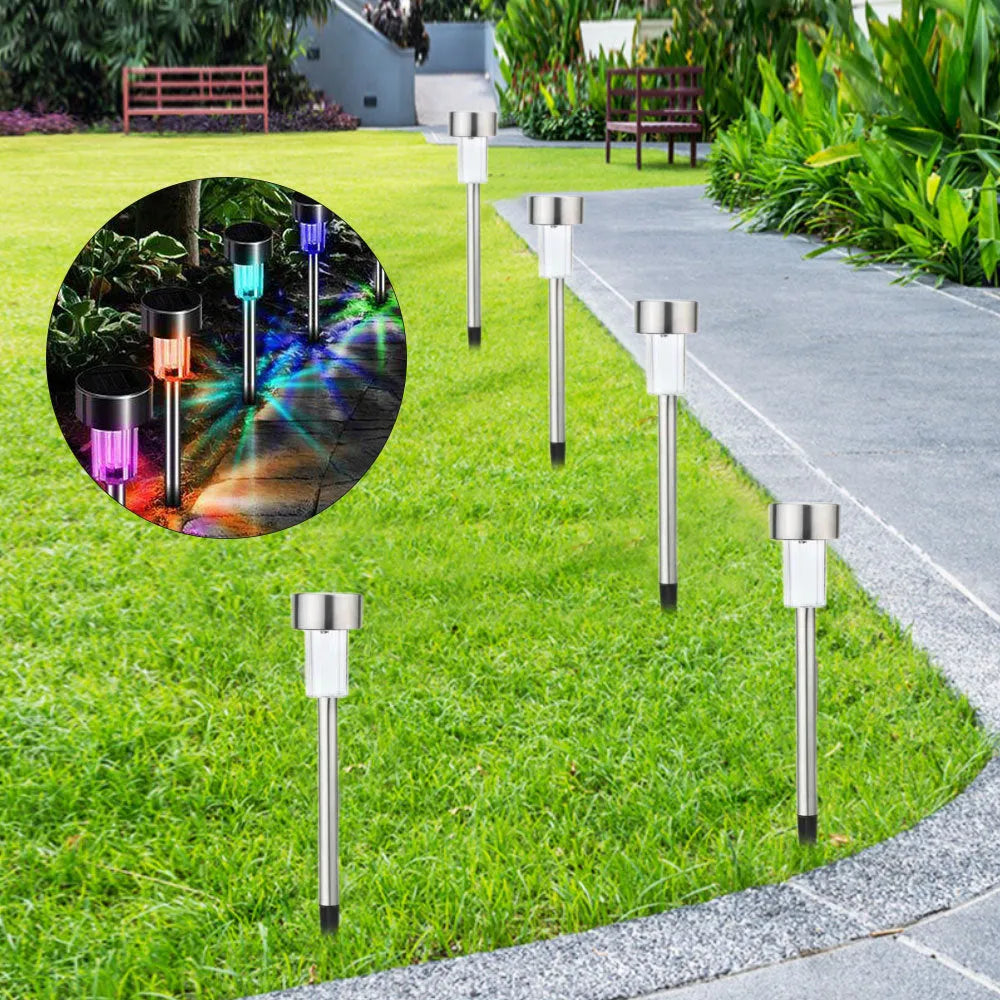 Stainless steel garden landscape light with pastoral design standing 29.5cm tall.