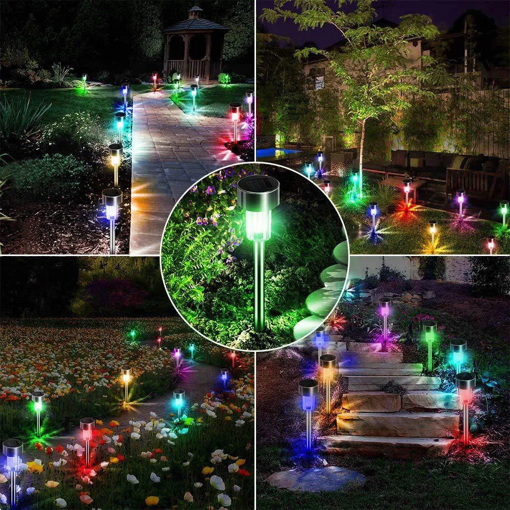 Stainless steel garden landscape light with pastoral design standing 29.5cm tall.