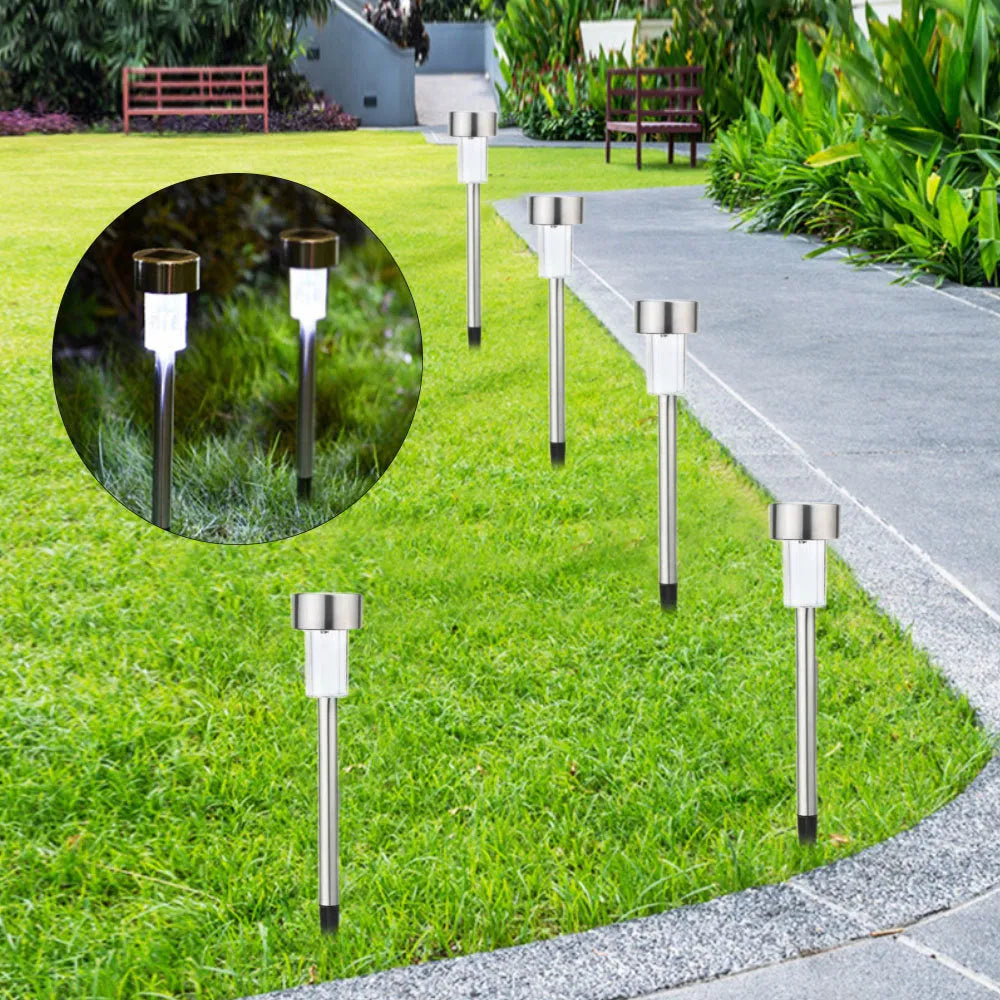 Stainless steel garden landscape light with pastoral design standing 29.5cm tall.
