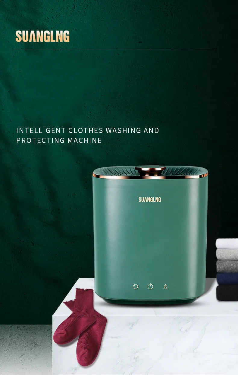 Green and white mini portable washing machine for underwear with ozone sterilisation feature