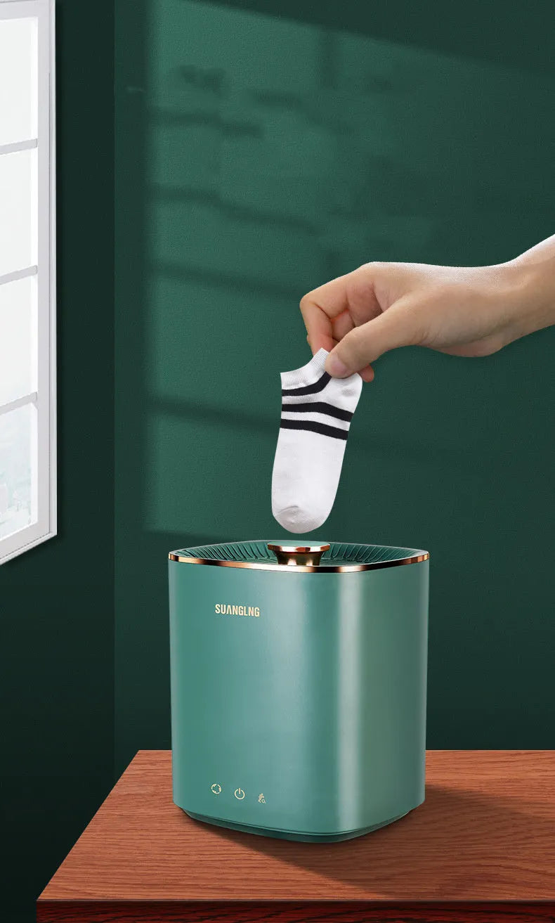 Green and white mini portable washing machine for underwear with ozone sterilisation feature