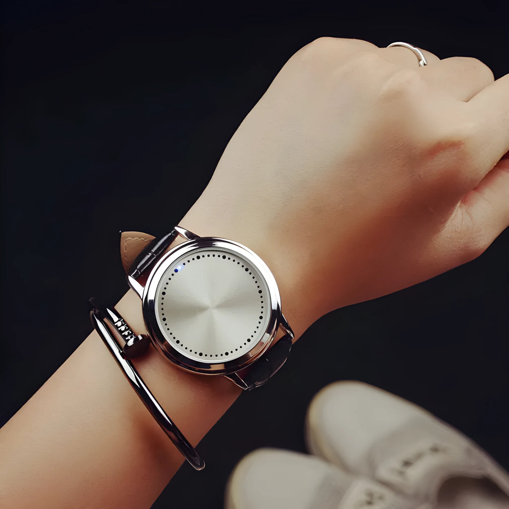 Electronic digital watch with blue light display showing casual style design