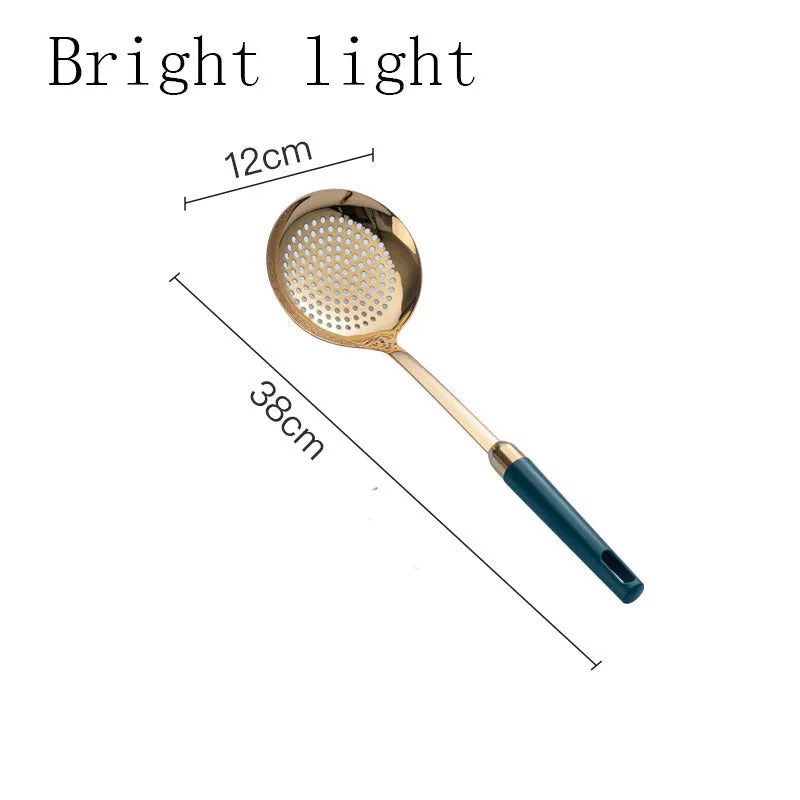 304 stainless steel kitchen utensils set with gold-plated hook frame, mirror polish finish, non-stick design