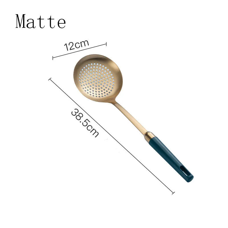304 stainless steel kitchen utensils set with gold-plated hook frame, mirror polish finish, non-stick design