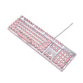 Wired mechanical keyboard with green switches, white backlight, and silver bottom plate measuring 450x140x30mm