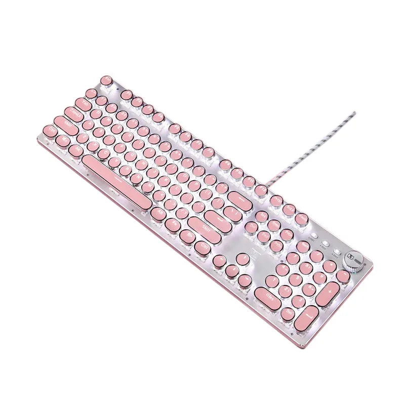 Wired mechanical keyboard with green switches, white backlight, and silver bottom plate measuring 450x140x30mm