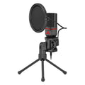 Black wired live broadcast singing microphone with USB cable for noise reduction recording.