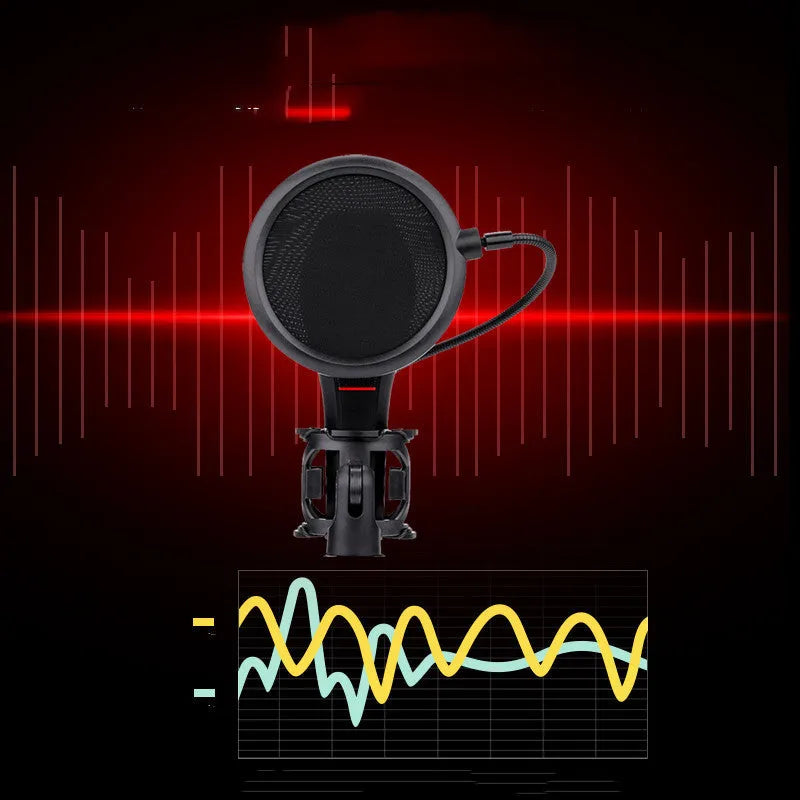 Black wired live broadcast singing microphone with USB cable for noise reduction recording.